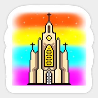 Rainbow church pixel art style Sticker